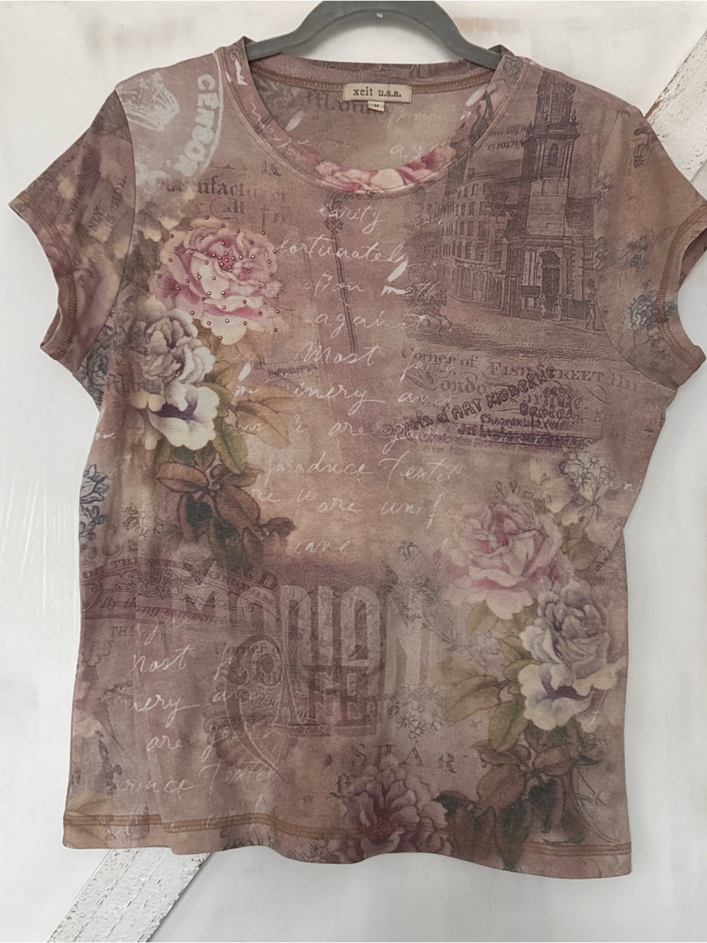 Y2K Floral Graphic Short Sleeve Tee - Mauve Pink